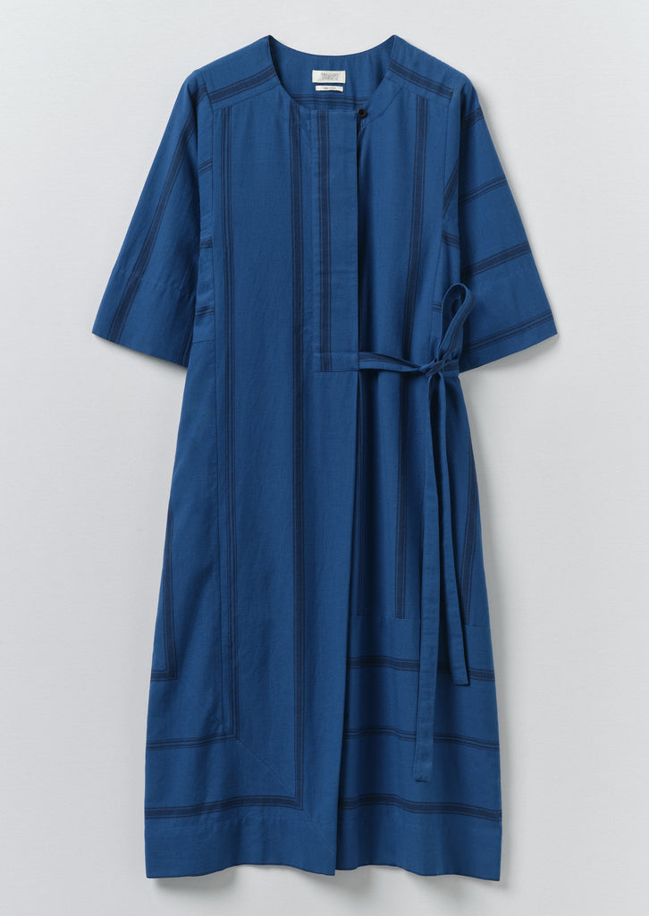 Tea Towel Stripe Cotton Dress - Cobalt