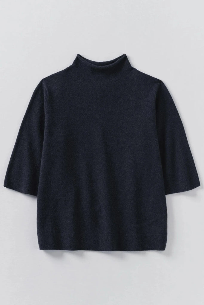 Fine Wool Cashmere Half Sleeve Sweater - Darkest Navy