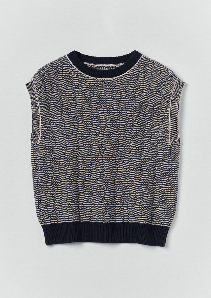 Wavey Stripe Knitted Wool Cotton Top - Navy/Parchment