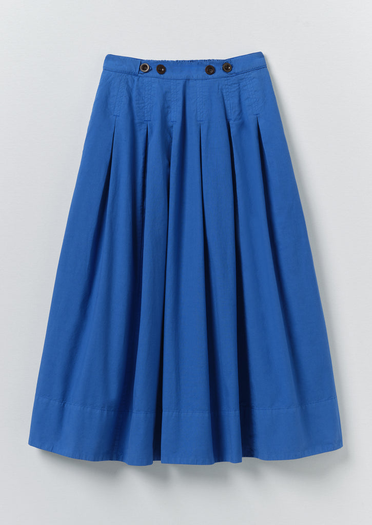Pleated Cotton Linen Poplin Skirt - Enamel Blue