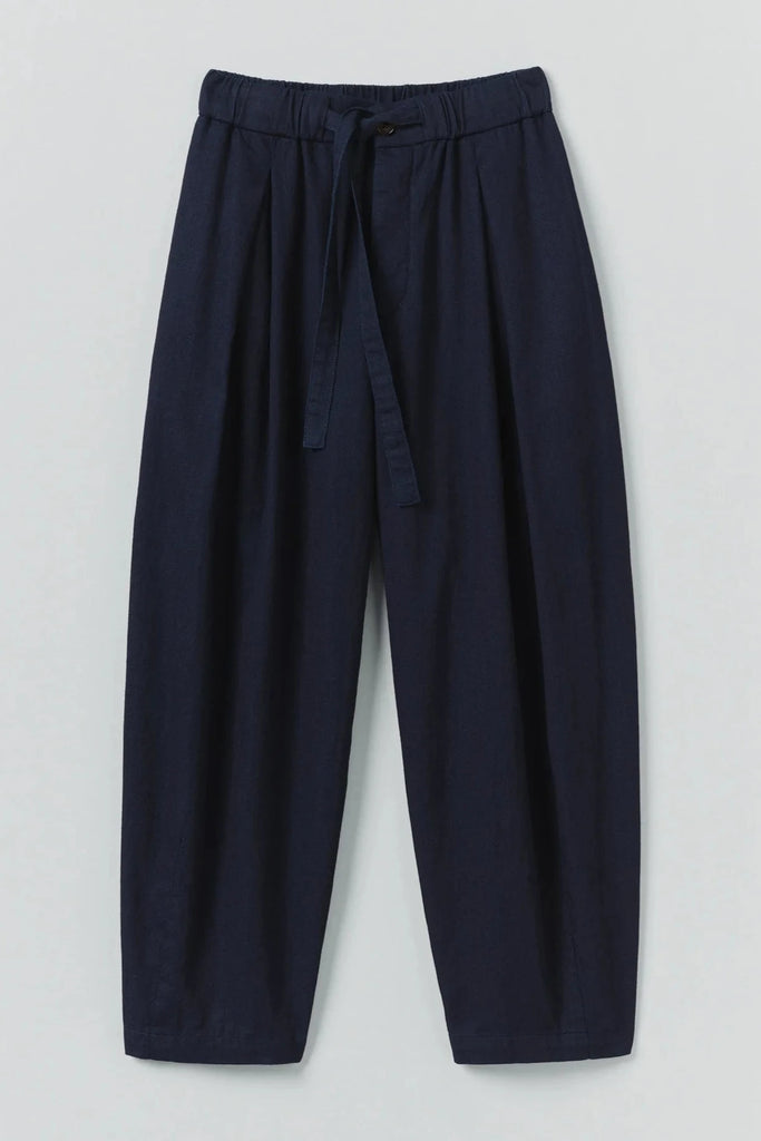 Indigo Cotton Twill Wide Leg Trousers - Indigo