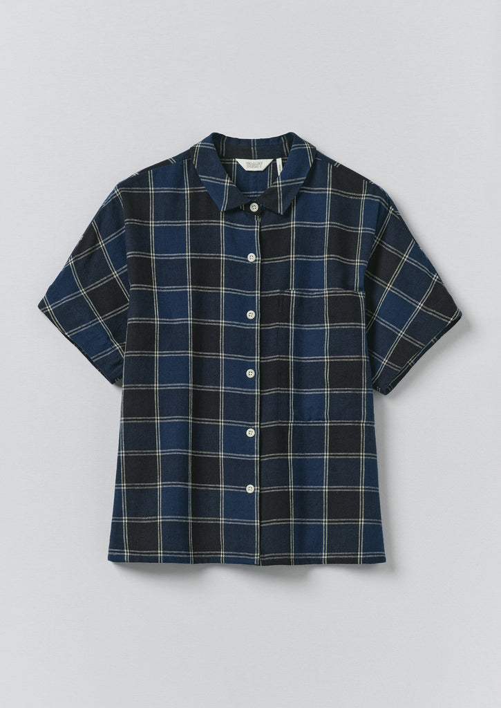 Market Check Cotton Linen Shirt - Denim Blue