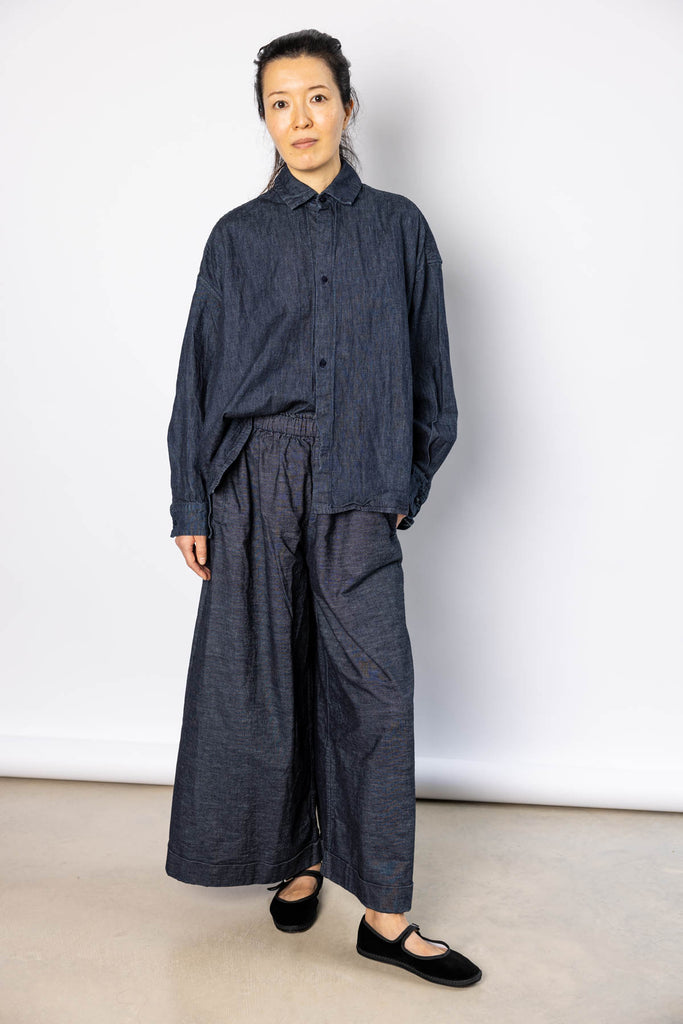 Washed Denim Pigiama Pant - Indigo