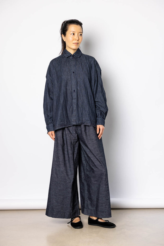 Washed Denim Pigiama Pant - Indigo