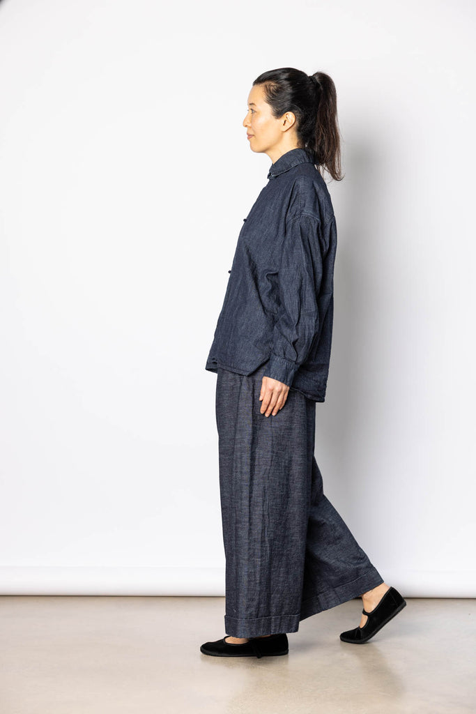 Washed Denim Pigiama Pant - Indigo