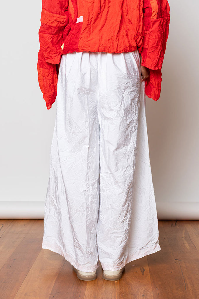 Washed & Crushed Cotton Pants - White