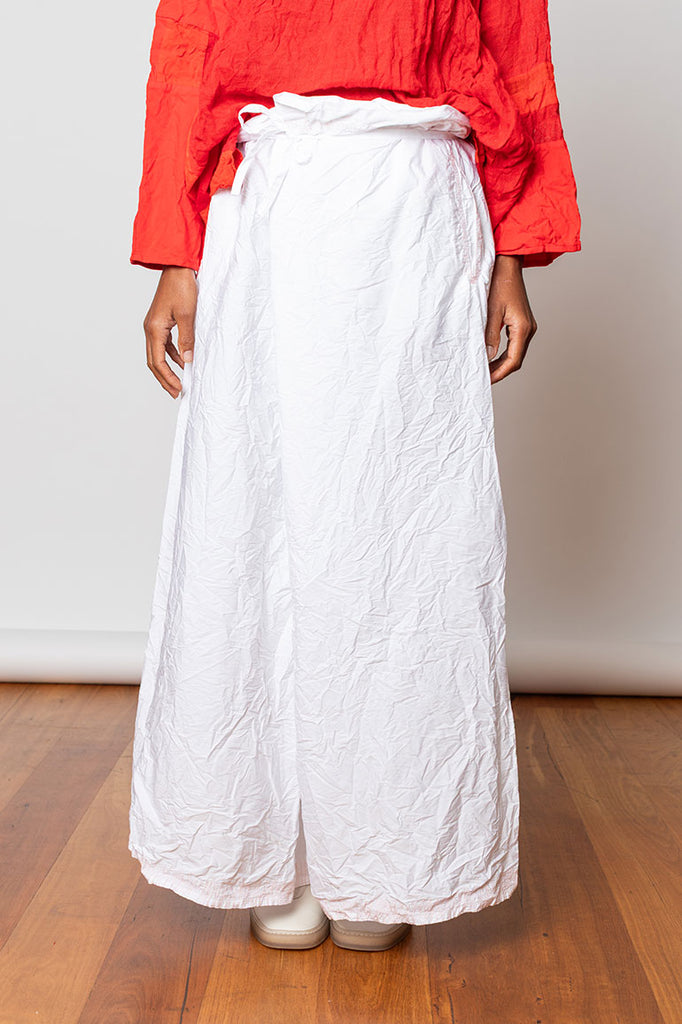 Washed & Crushed Cotton Pants - White