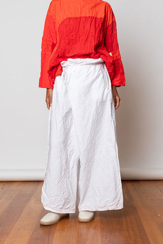 Washed & Crushed Cotton Pants - White