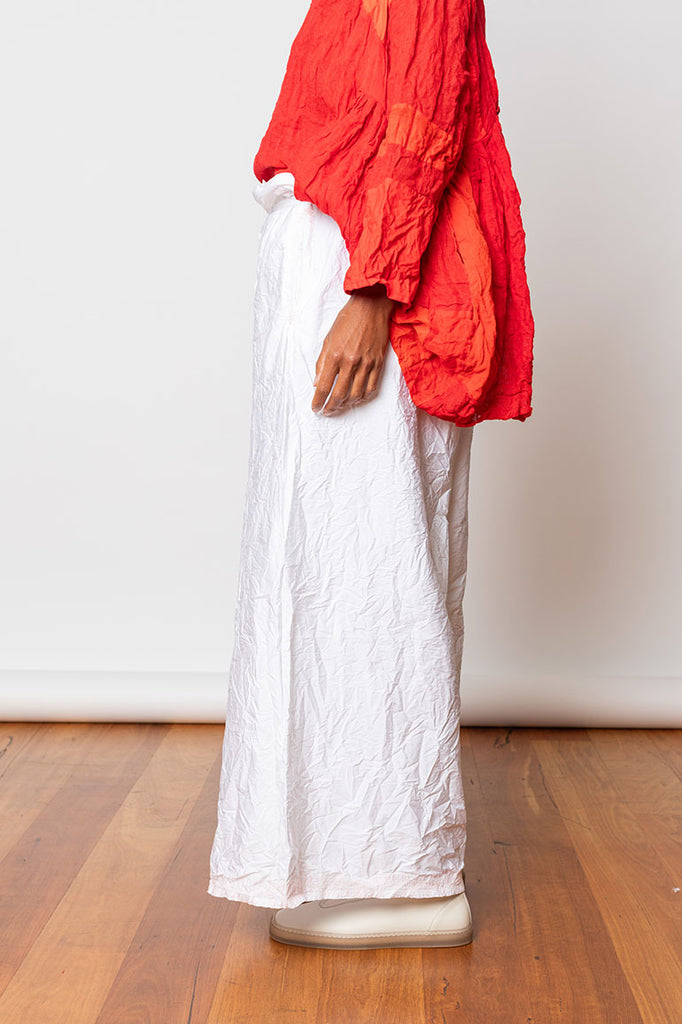 Washed & Crushed Cotton Pants - White
