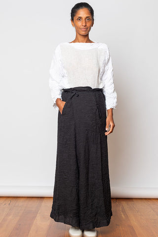 Washed & Crushed Linen Pants - Black