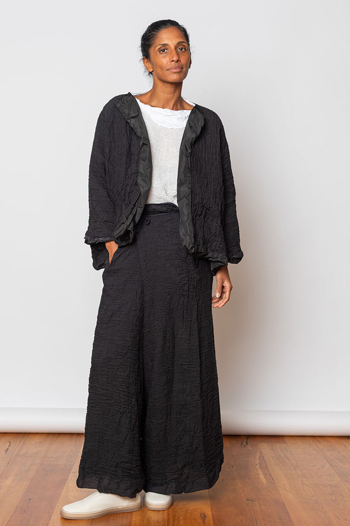 Washed & Crushed Linen Pants - Black