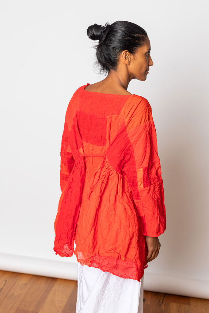 Washed & Crushed Patchwork Top - Red/Orange