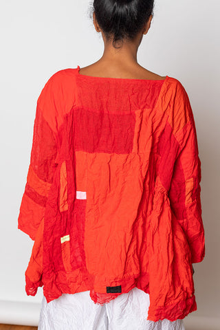 Washed & Crushed Patchwork Top - Red/Orange