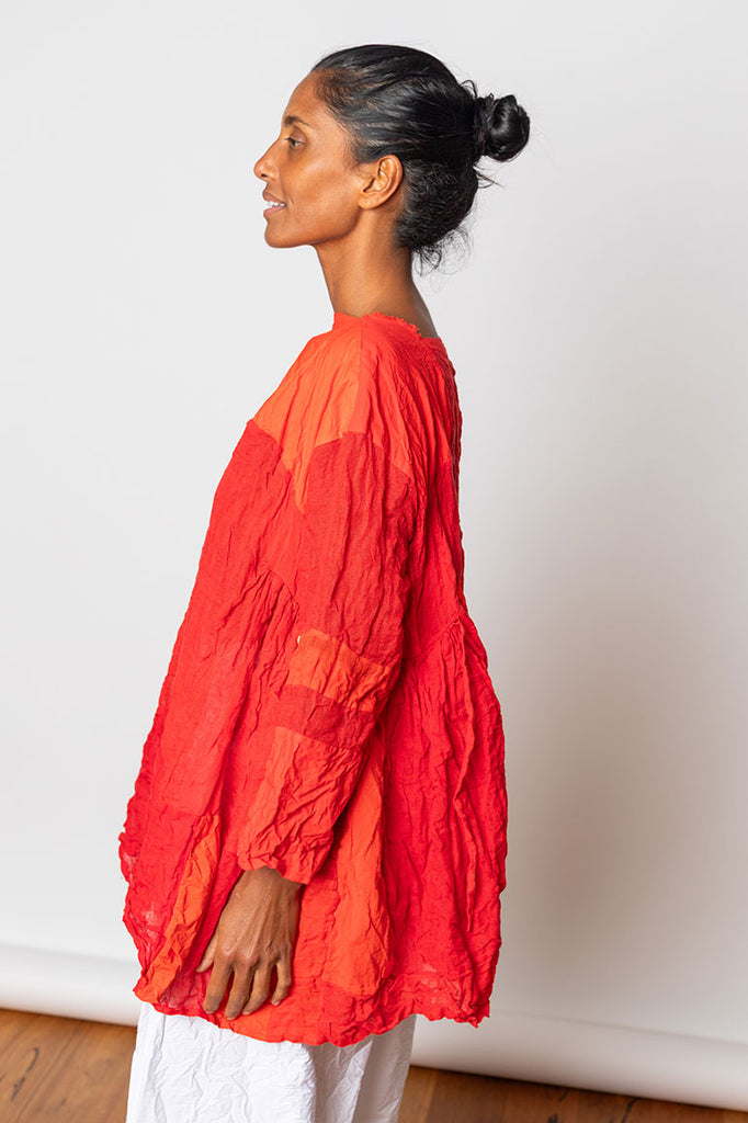 Washed & Crushed Patchwork Top - Red/Orange