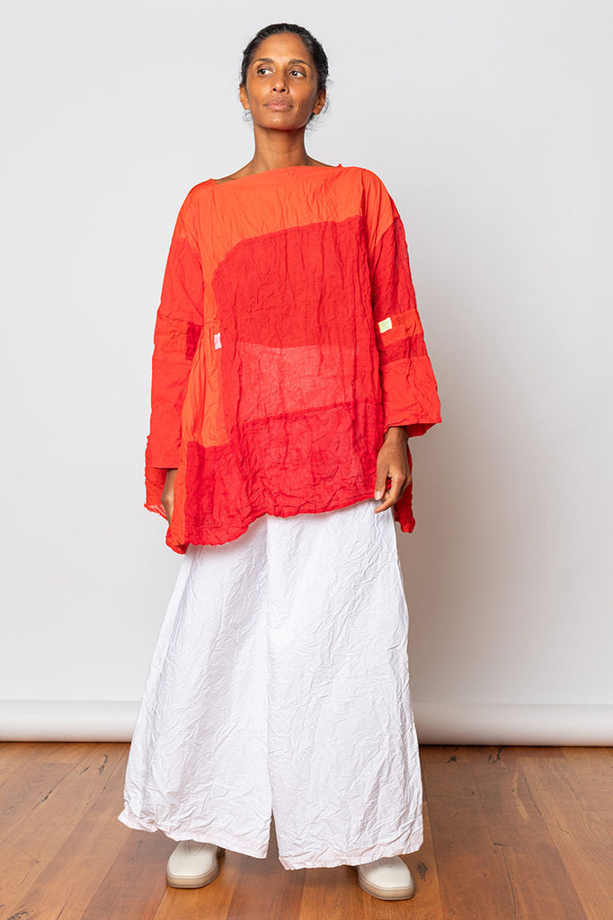 Washed & Crushed Patchwork Top - Red/Orange