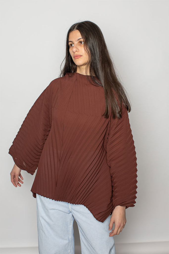 Wave Pleats Top - Dark Brown