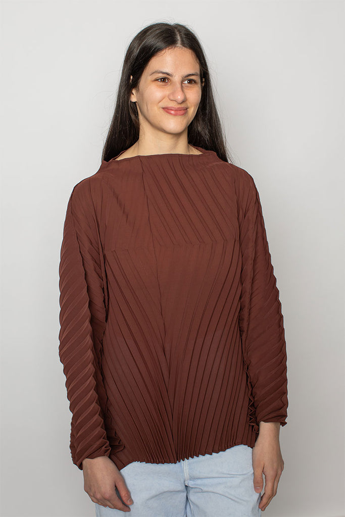 Wave Pleats Top - Dark Brown