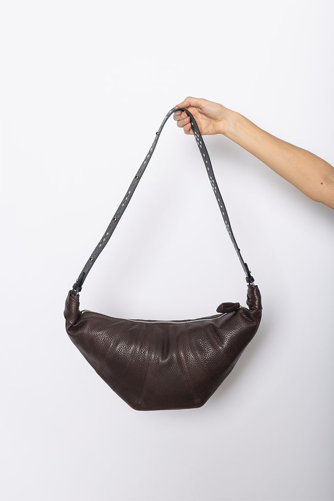 Western  Studs  Medium Croissant Bag - Dark Chocolate