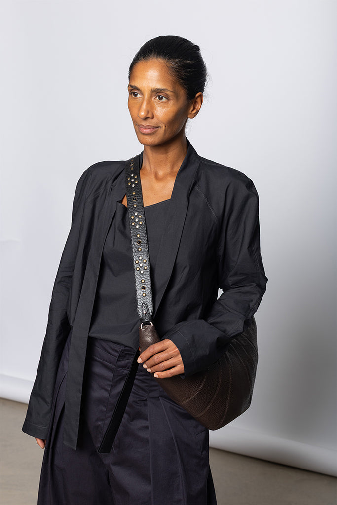 Western  Studs  Medium Croissant Bag - Dark Chocolate