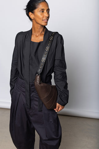 Western  Studs  Medium Croissant Bag - Dark Chocolate