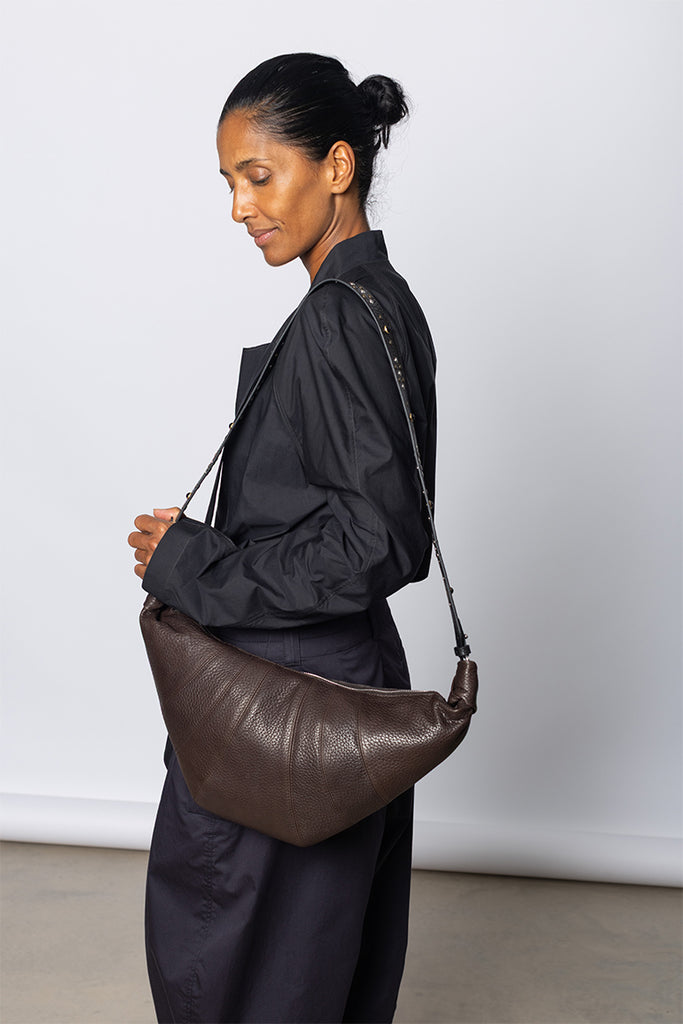 Western  Studs  Medium Croissant Bag - Dark Chocolate