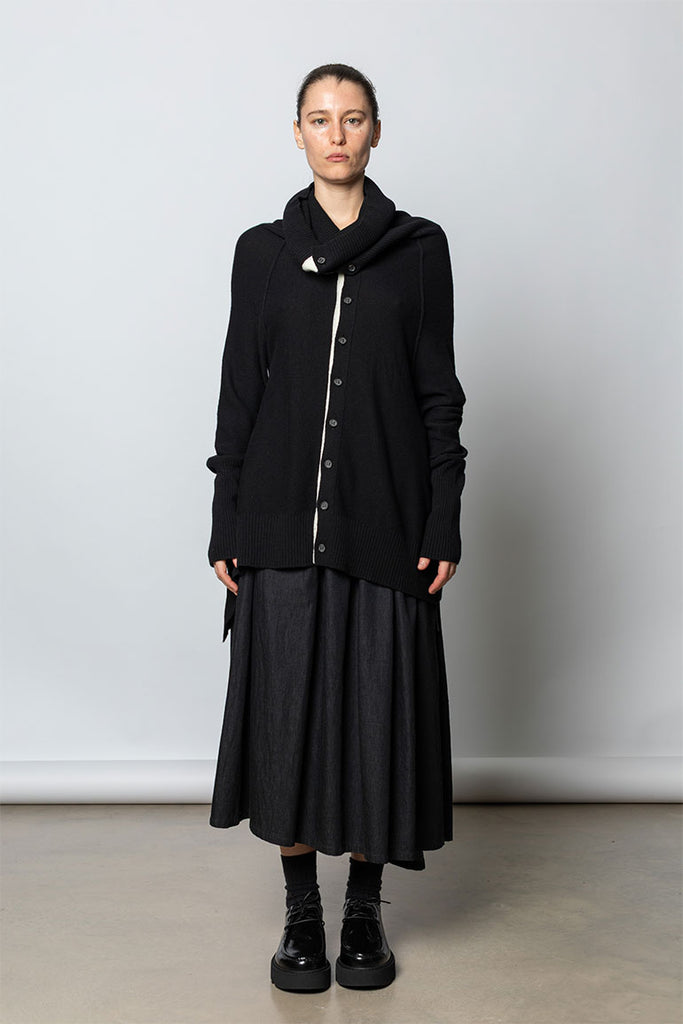 Wool Blend Draped Cardigan - Black