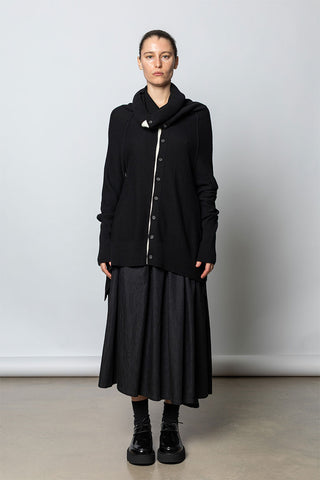Wool Blend Draped Cardigan - Black