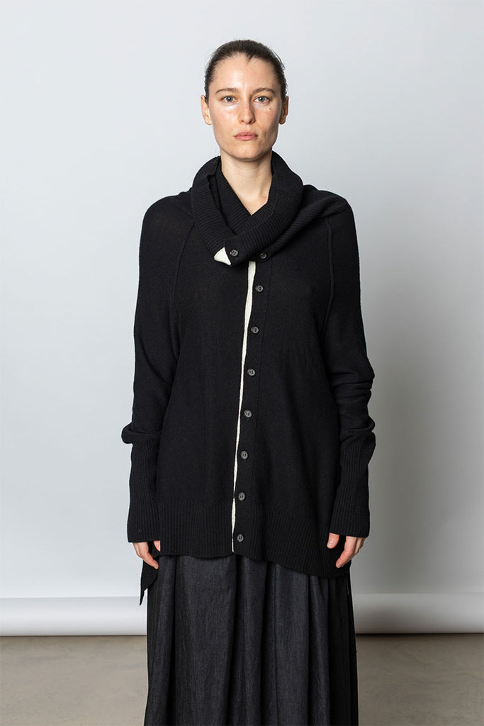 Wool Blend Draped Cardigan - Black