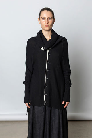 Wool Blend Draped Cardigan - Black