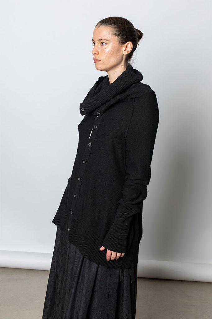 Wool Blend Draped Cardigan - Black