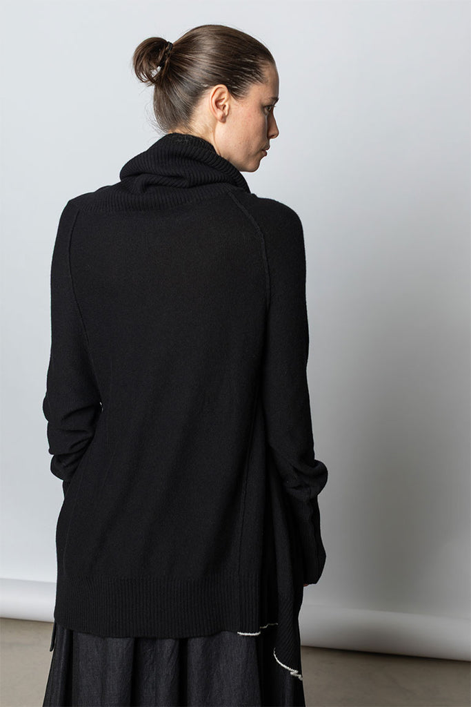 Wool Blend Draped Cardigan - Black