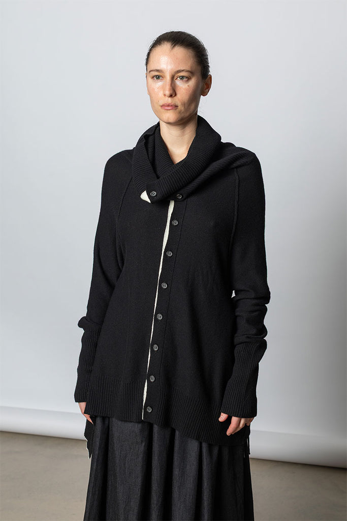 Wool Blend Draped Cardigan - Black