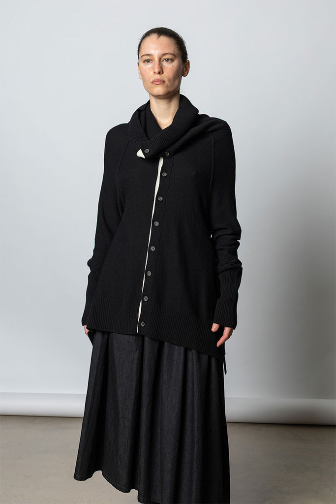 Wool Blend Draped Cardigan - Black
