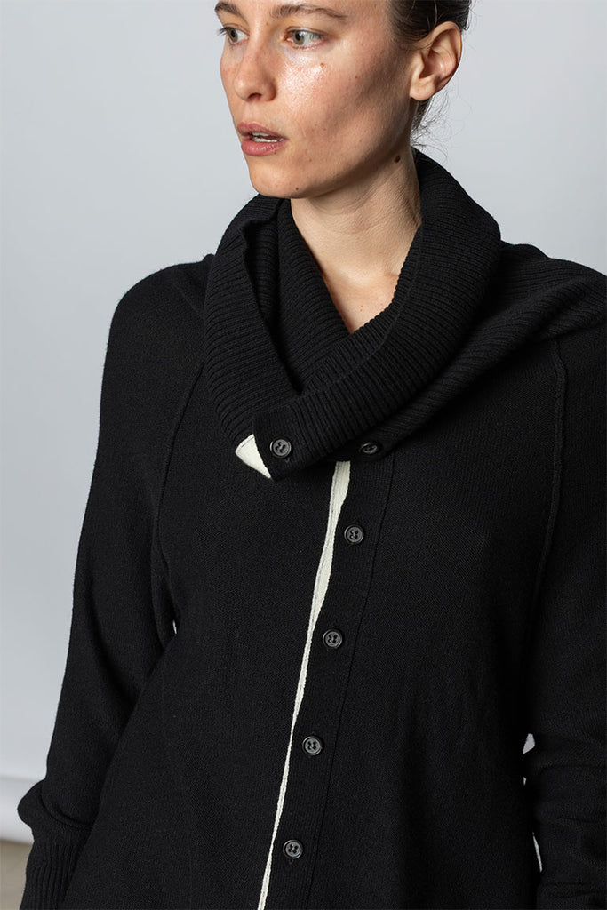 Wool Blend Draped Cardigan - Black