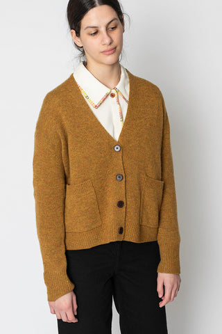 Wool Cashmere Boxy Cardigan - Tumeric