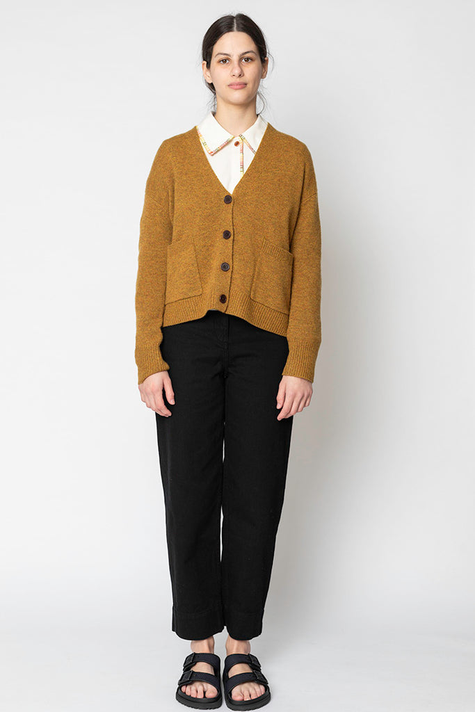 Wool Cashmere Boxy Cardigan - Tumeric