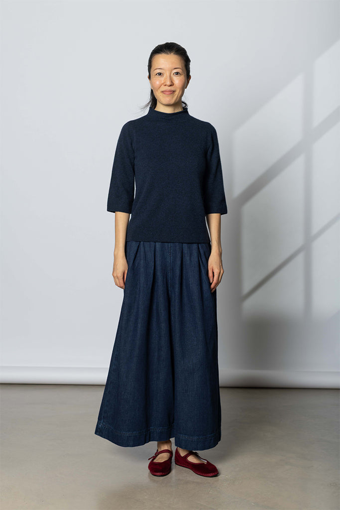 Wool Cashmere Half Sleeve Sweater - Darkest Navy