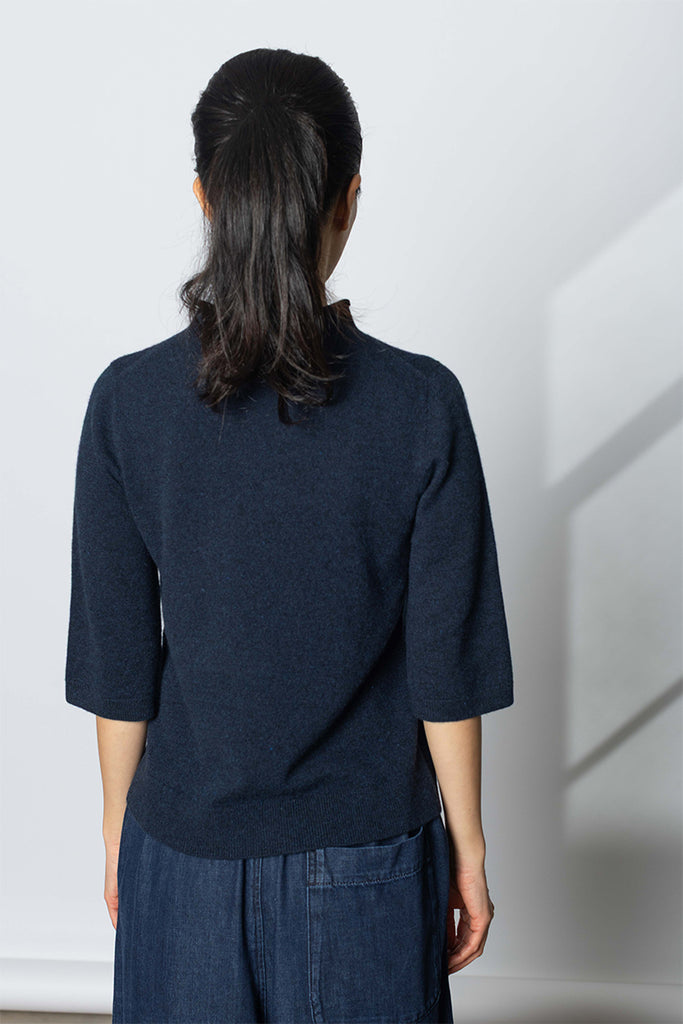 Wool Cashmere Half Sleeve Sweater - Darkest Navy