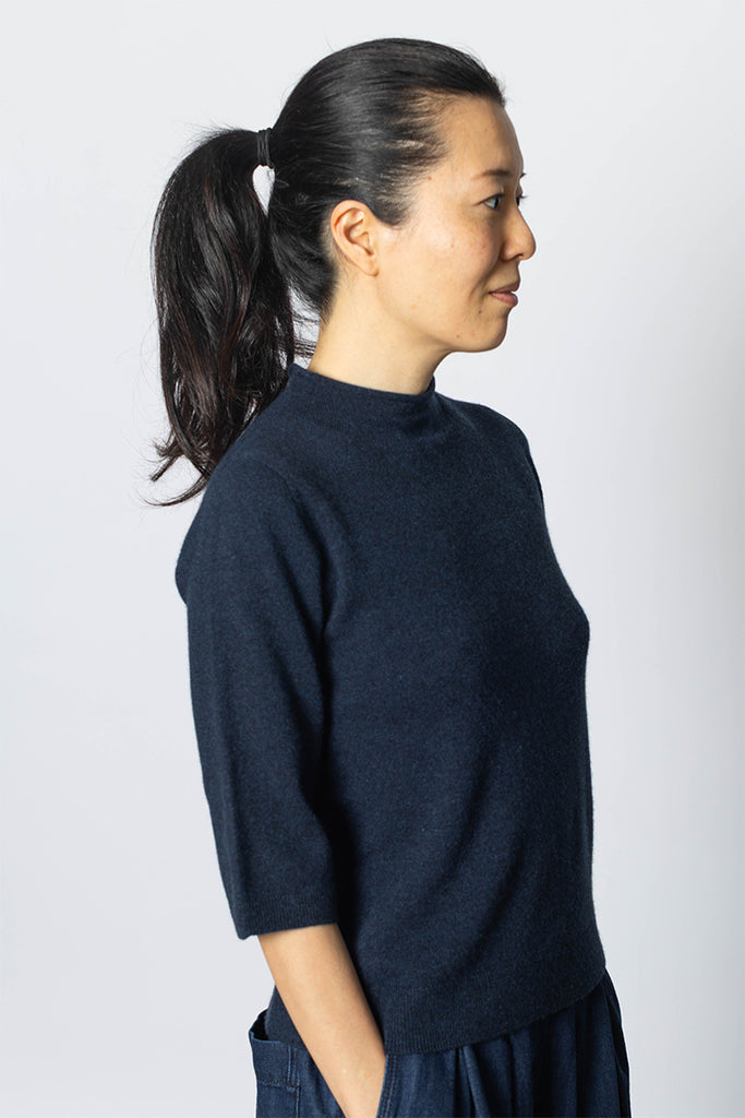 Wool Cashmere Half Sleeve Sweater - Darkest Navy