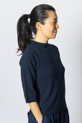 Wool Cashmere Half Sleeve Sweater - Darkest Navy