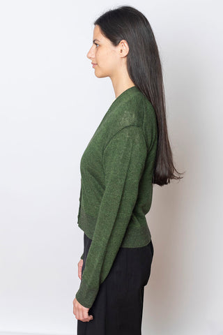 Wool Linen Patch Pocket Cardigan - Artichoke