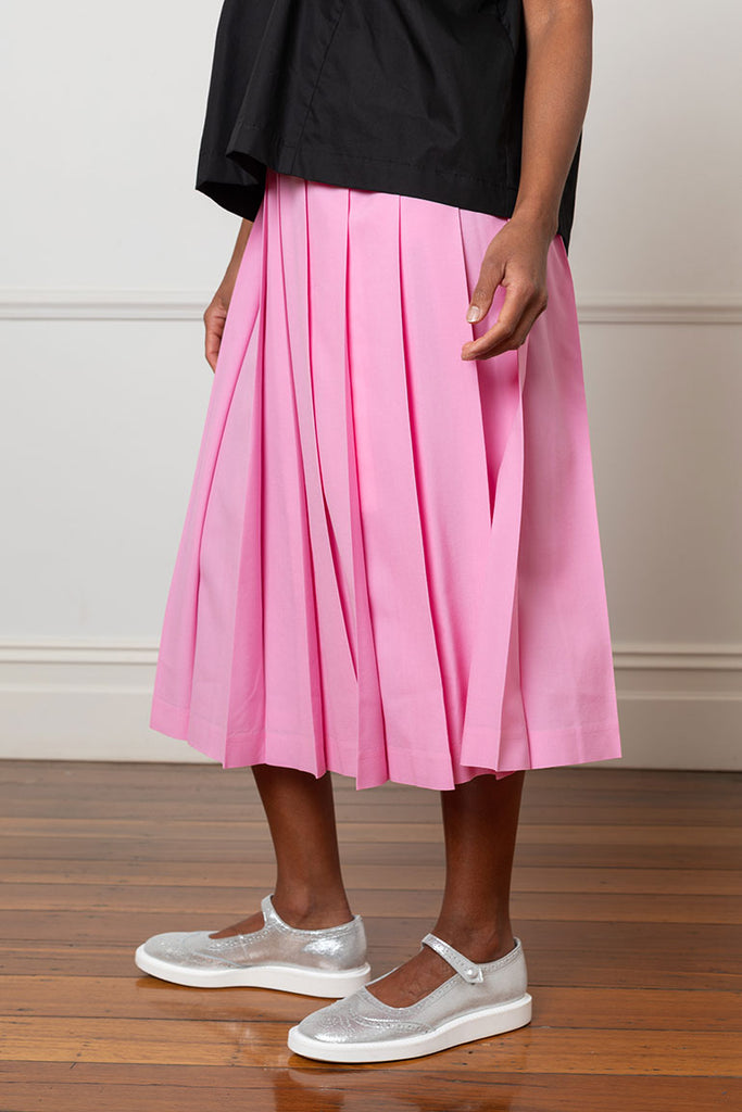 Pleated Tropical Wool Skirt - Pink