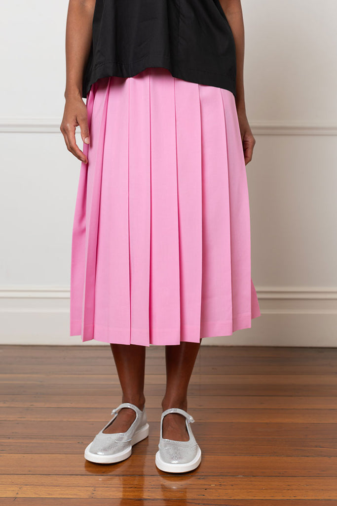 Pleated Tropical Wool Skirt - Pink