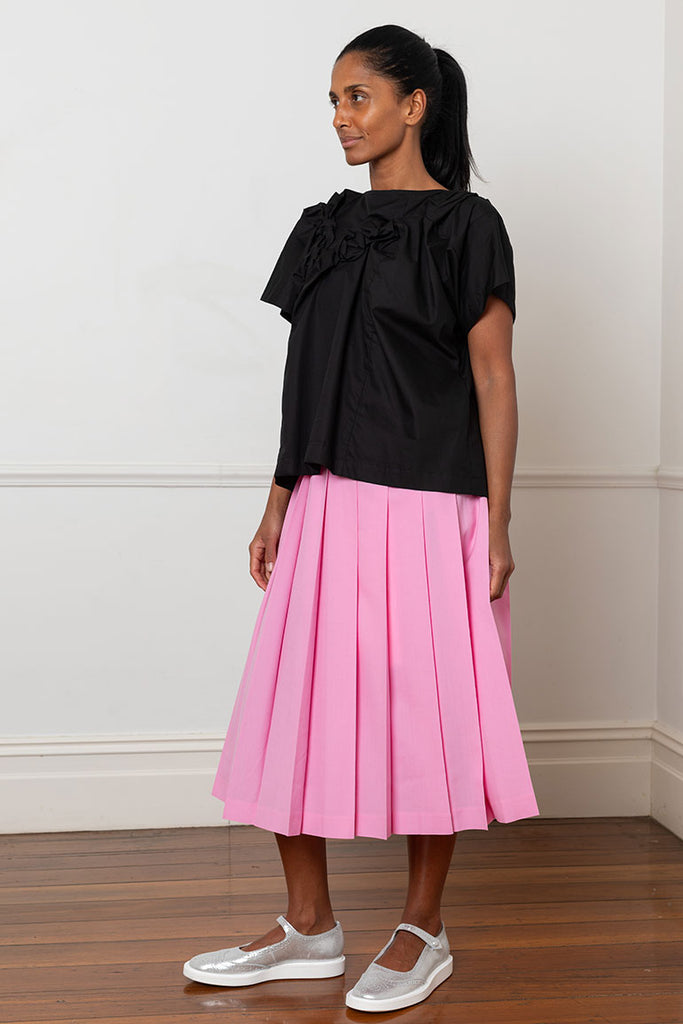 Pleated Tropical Wool Skirt - Pink