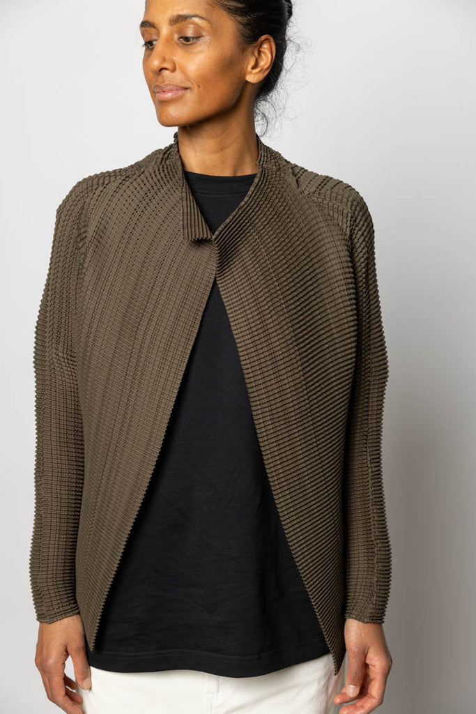 Wooly Pleats Cardigan - Khaki