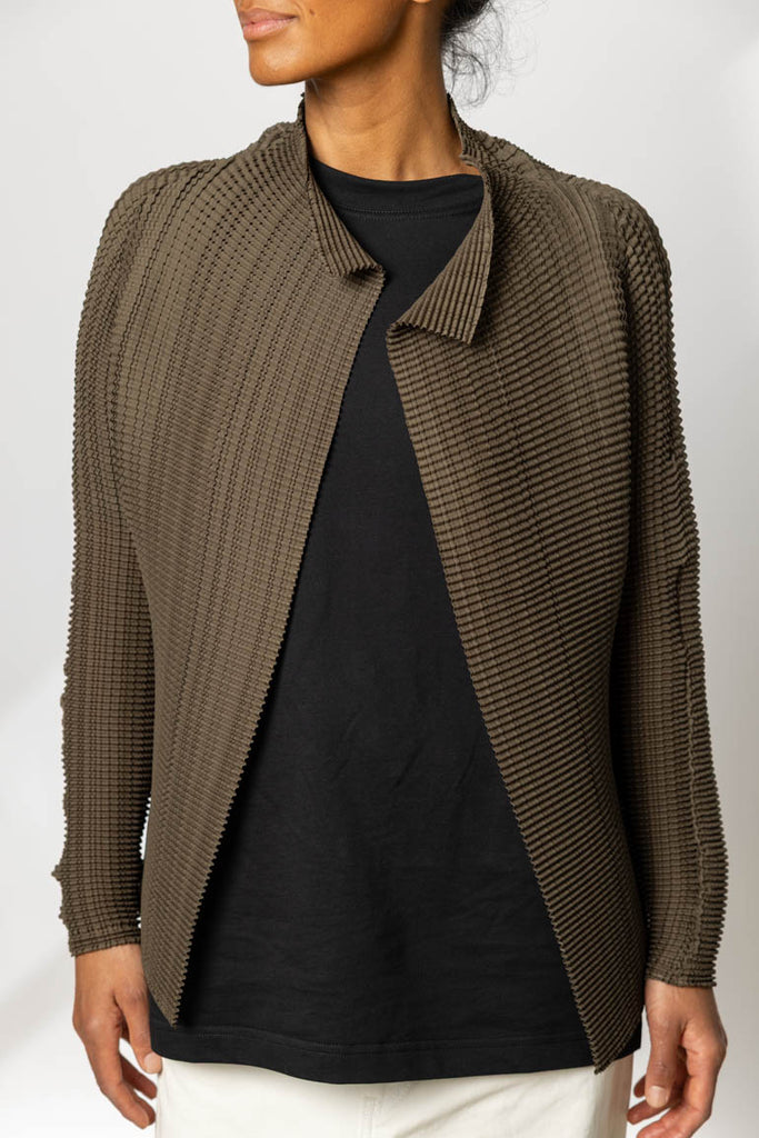 Wooly Pleats Cardigan - Khaki