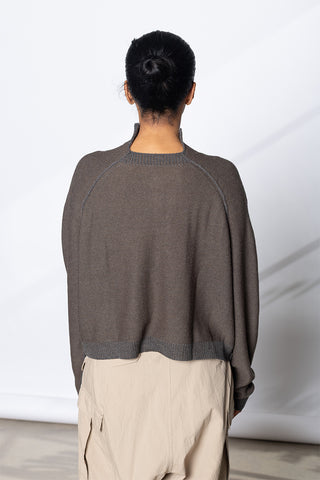 Collared Contrast Trim Cardigan - Taupe/Grey