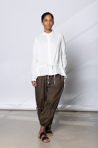 Drawstring Gather Long Sleeve Blouse - White