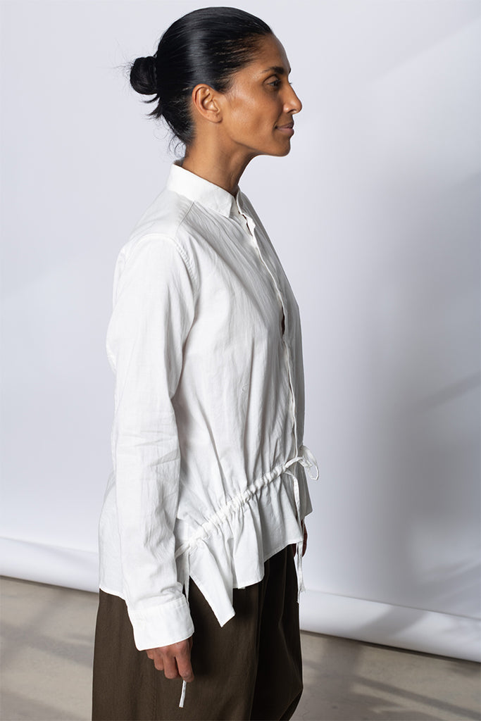 Drawstring Gather Long Sleeve Blouse - White