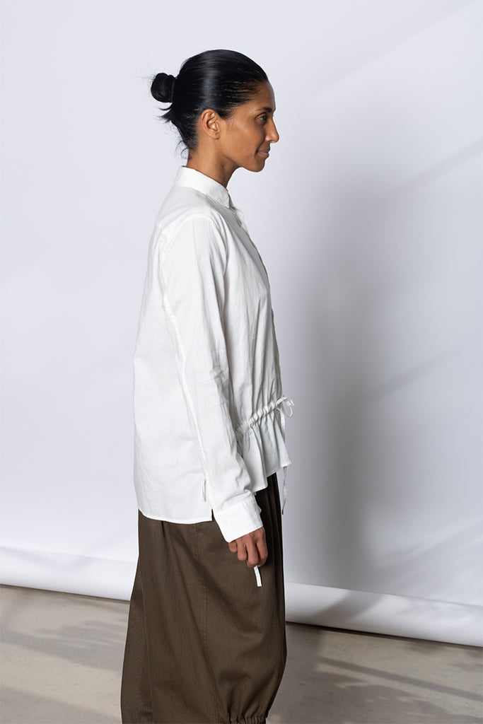 Drawstring Gather Long Sleeve Blouse - White